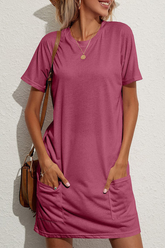 Solid Patchwork O Neck Straight Dresses